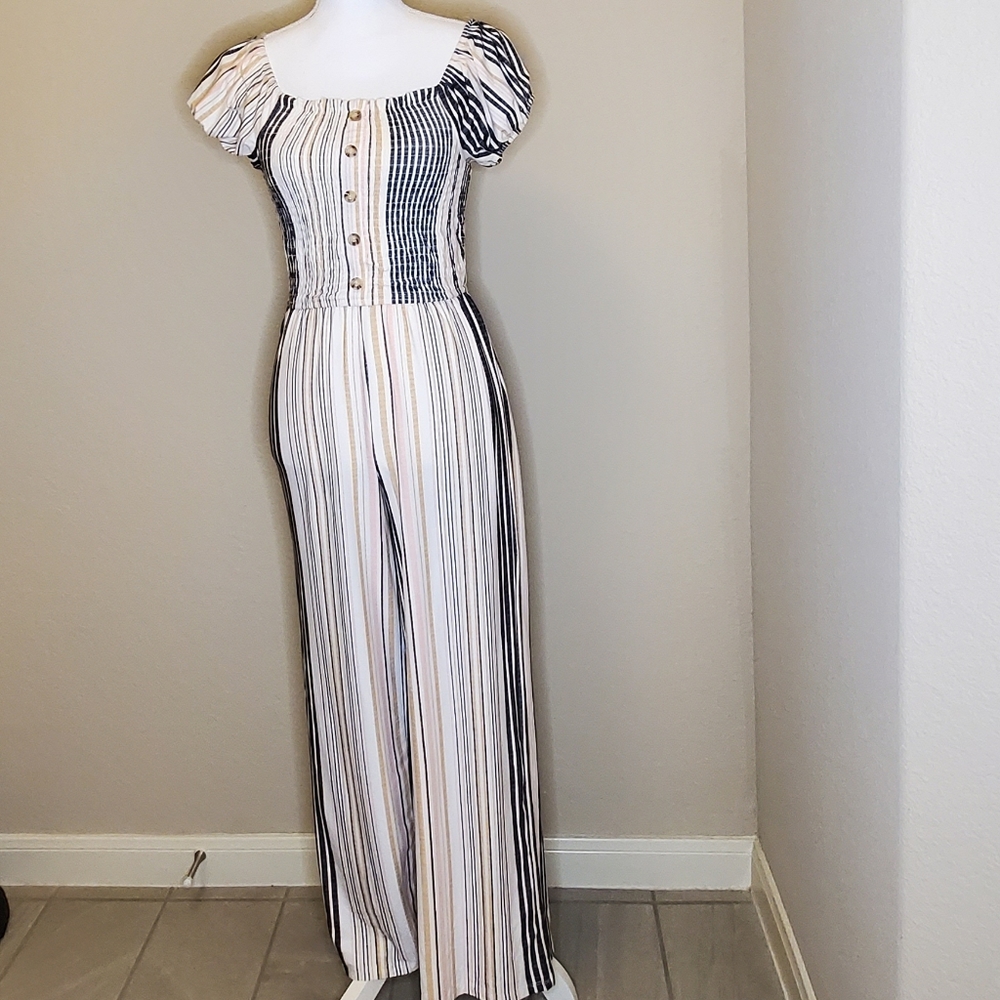 NWOT Derek Heart Striped Jumpsuit Sz Small